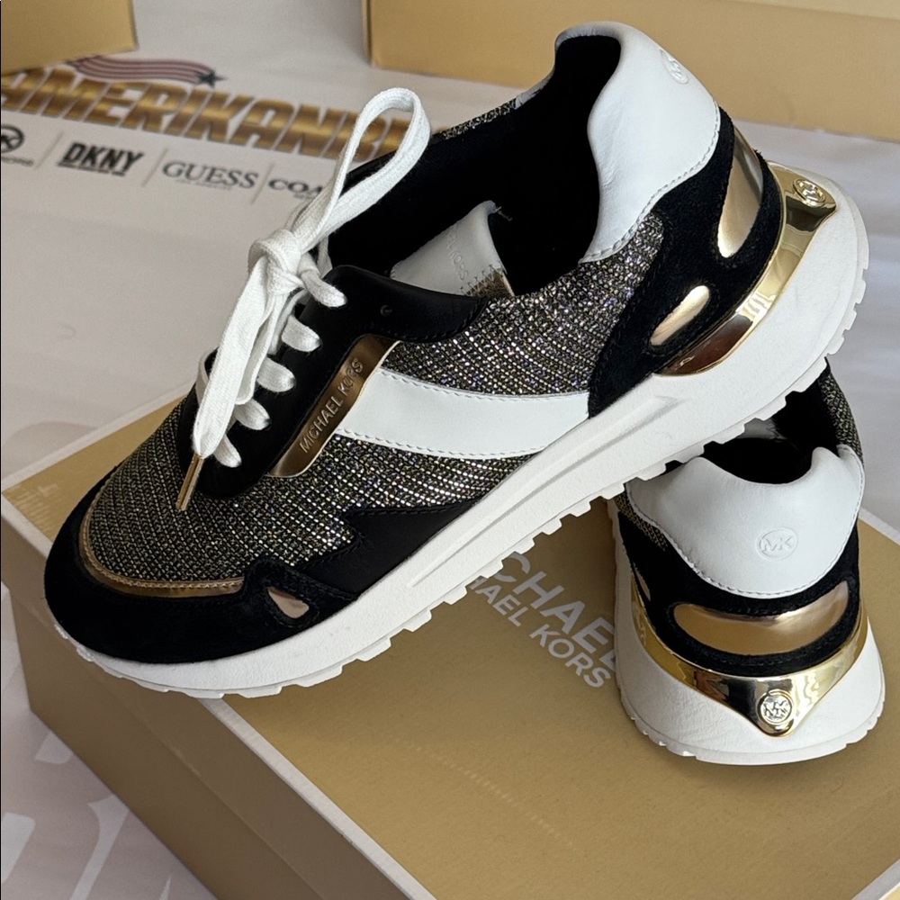 Michael Kors Monroe Trainer Glitter Chain Mesh Sneakers With Box